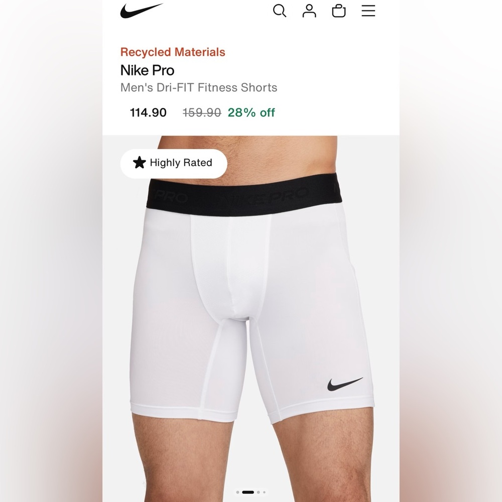 Nike Pro Men's White Dri-FIT Compression Shorts